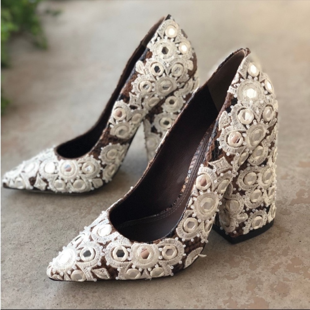 Tory Burch Francesca Embroidered White Bridal Wedding Pumps Heels